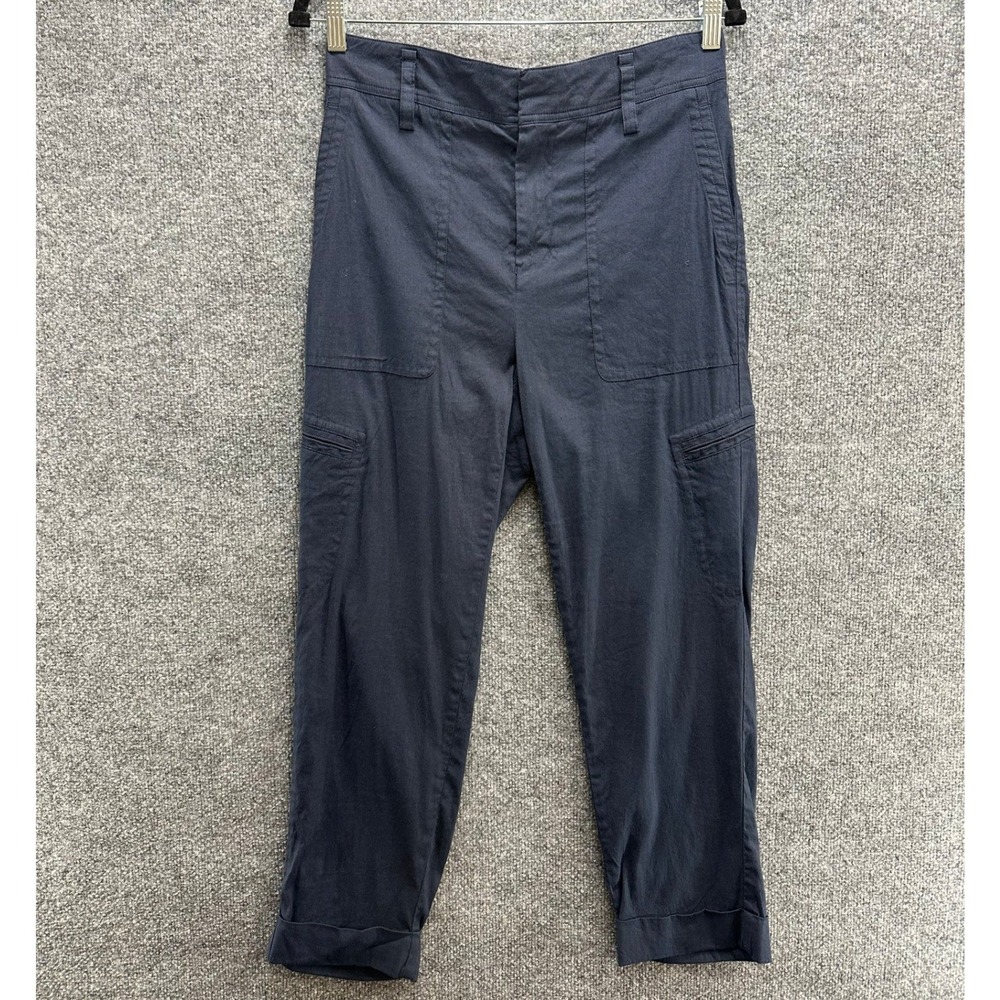 Vince Navy Blue Linen Blend Cargo Pants Elastic Back Waist Size Medium M